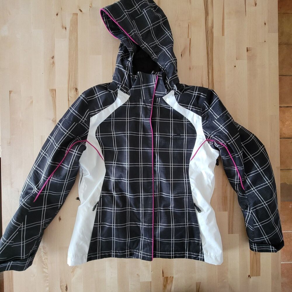 Polar Edge Women's Ski Snowboarding Jacket Hooded Sz M Plaid Black Pink